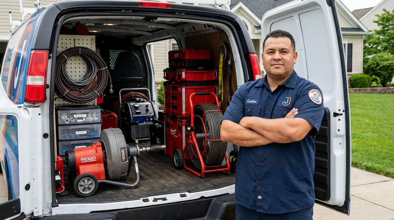 Professional drain cleaning equipment and Johns Plumbing LLC plumber in Cuba City