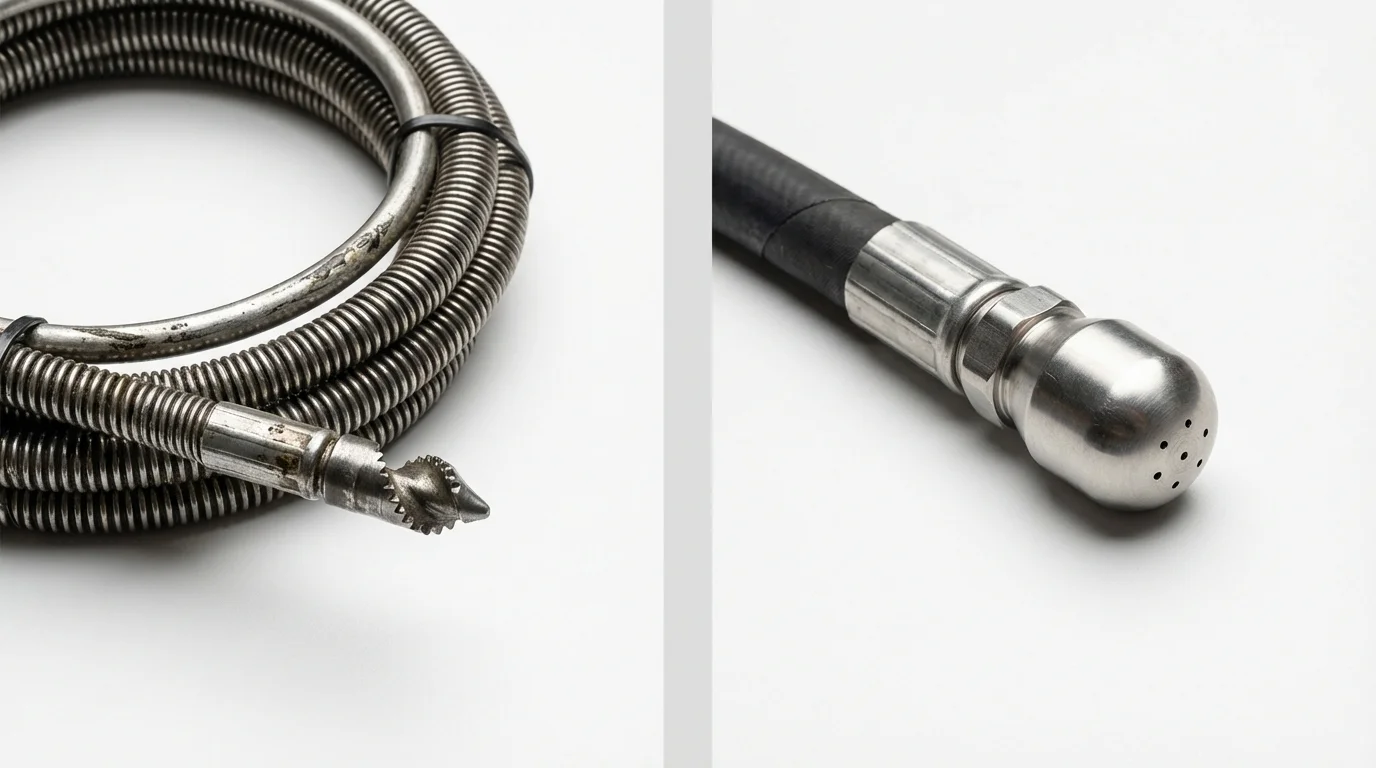 Drain snake cable and hydro jetting nozzle used for drain cleaning in Cuba City, WI