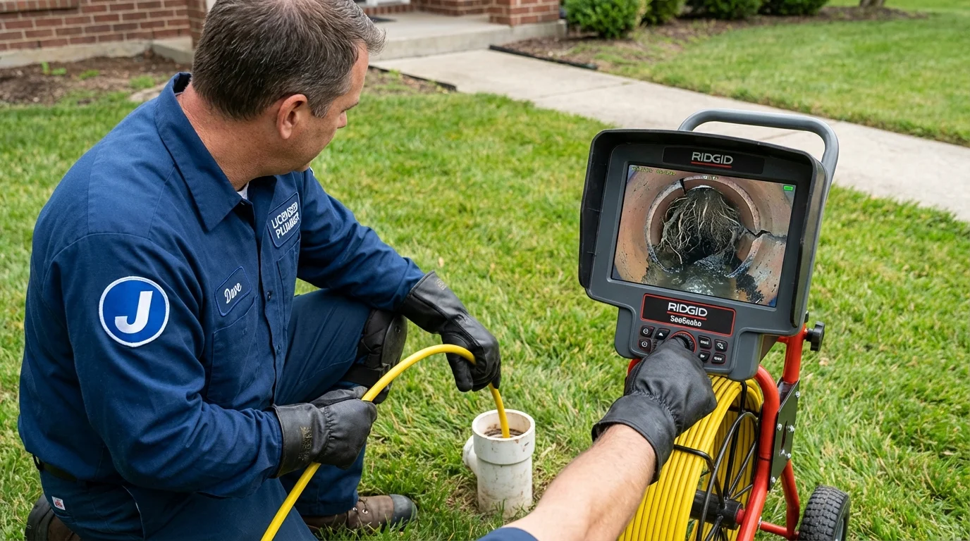 Sewer camera inspection being performed by Johns Plumbing LLC in Cuba City